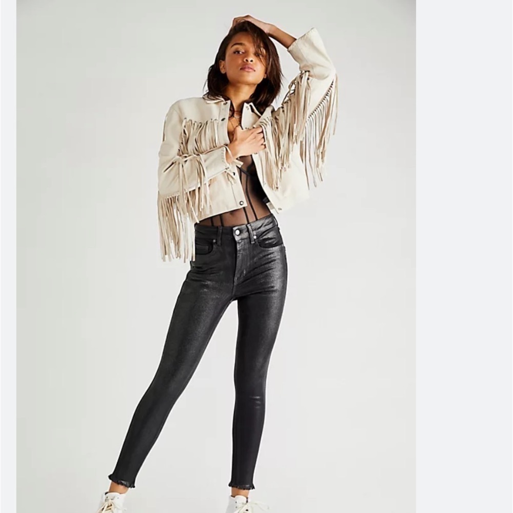 Free People | Raw Hem High Rise Coated Skinny Jeans